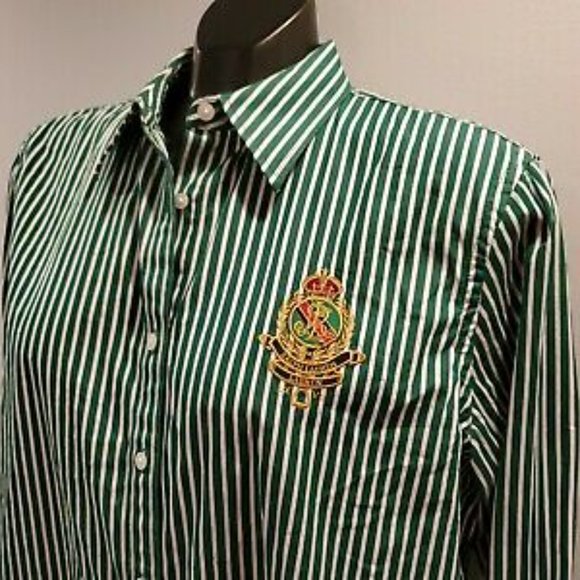 Polo Ralph Lauren Ellen Crest Logo Stripe Women's Shirt - Picture 2 of 3